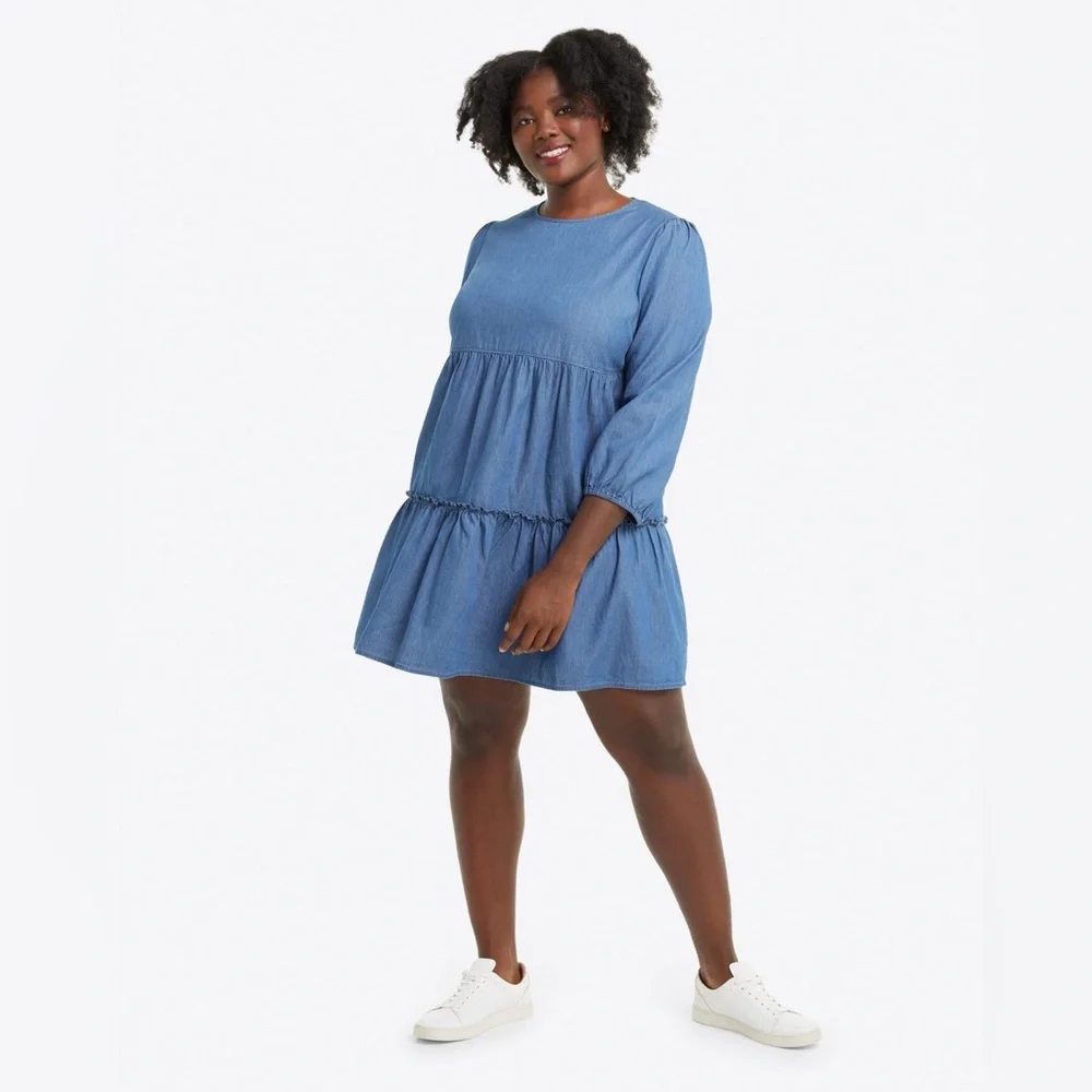 Draper James Tiered Chambray Dress - XS